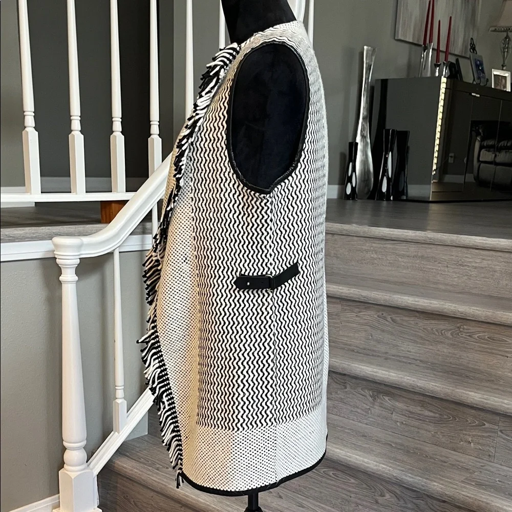 Chico's Black and Winter White Knit Vest with Leather Trim - Picture 3 of 8